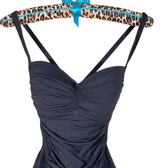 Bleu Rod Beattie One Piece Black Swimsuit with Ruching & Gold Tone Accen… - Picture 3 of 13